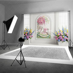 Lofaris Pink Pastel Floral Arch White Wall Photography Backdrop Whimsical Garden Wedding Party Decor