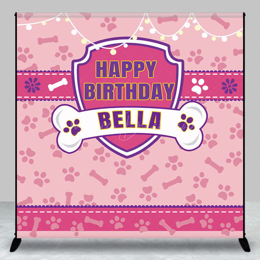 Lofaris Pink Paw Bone Print Custom Name Birthday Backdrop
