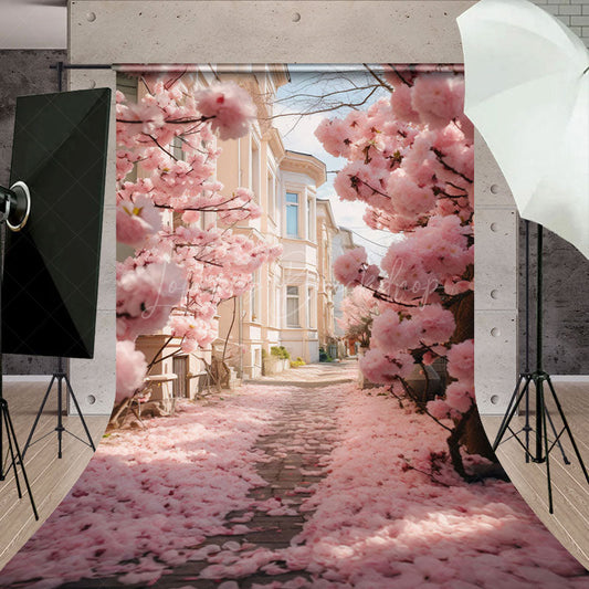 Lofaris Pink Peach Blossom Path House Spring Photo Backdrop