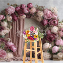 Lofaris Pink Peony Floral Arch Photography Backdrop Elegant Wedding or Bridal Shower Curtain Photo Background