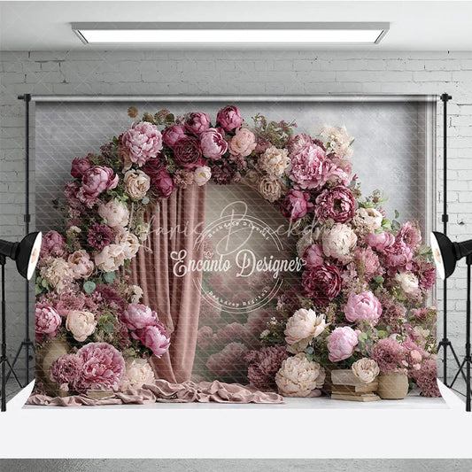 Lofaris Pink Peony Floral Arch Photography Backdrop Elegant Wedding or Bridal Shower Curtain Photo Background