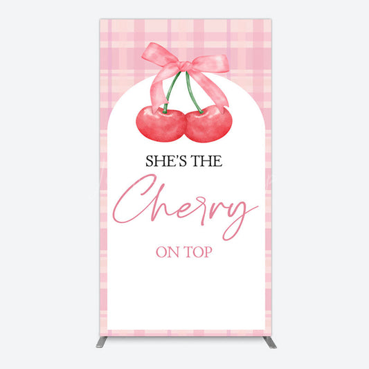 Lofaris Pink Plaid Bow Cherry On Top Bridal Shower Rectangle Backdrop