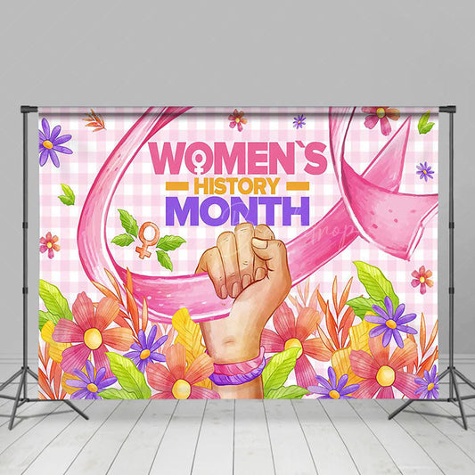 Lofaris Pink Plaid Floral Womens History Month Backdrop