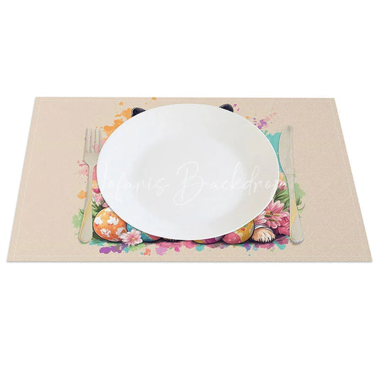 Lofaris Pink Polka Dot Dog Set of 4 Placemats Chihuahua with Easter Eggs Cute Puppy Table Mats Decor