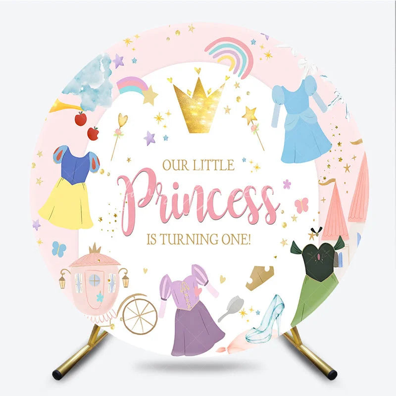 Lofaris Pink Princess 1st Birthday Round Backdrop Fairytale Castle Carriage Prop