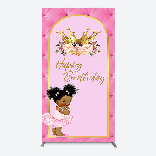 Lofaris Pink Princess Crown Floral Birthday Rectangle Backdrop