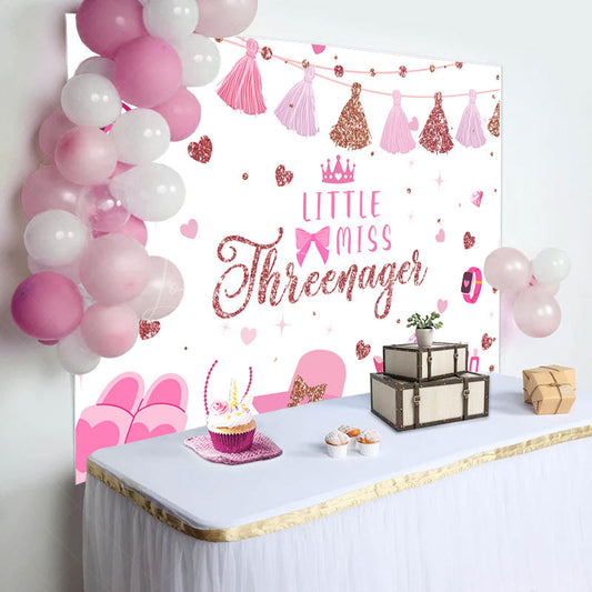 Lofaris Pink Princess Dress Miss Threenager Birthday Backdrop
