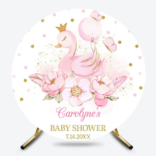 Lofaris Pink Princess Swan Floral Round Baby Shower Backdrop