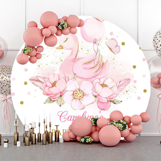 Lofaris Pink Princess Swan Floral Round Baby Shower Backdrop