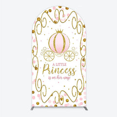 Lofaris Pink Pumpkin Carriage Baby Shower Arch Backdrop Little Princess Party Decoration Royal Gold Glitter Background