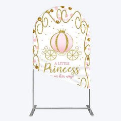 Lofaris Pink Pumpkin Carriage Baby Shower Arch Backdrop Little Princess Party Decoration Royal Gold Glitter Background