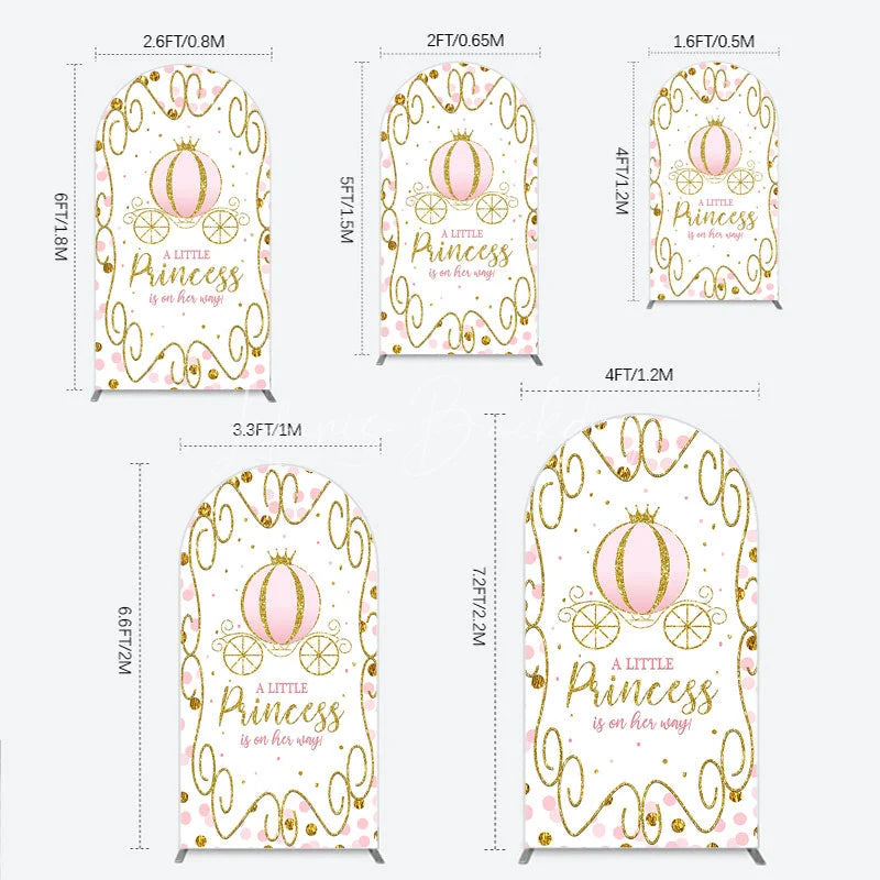 Lofaris Pink Pumpkin Carriage Baby Shower Arch Backdrop Little Princess Party Decoration Royal Gold Glitter Background