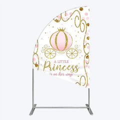 Lofaris Pink Pumpkin Carriage Baby Shower Half Moon Arch Backdrop Little Princess Party Decoration Royal Gold Glitter Background