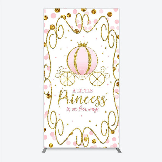 Lofaris Pink Pumpkin Carriage Baby Shower Rectangle Backdrop Little Princess Party Decoration Royal Gold Glitter Background