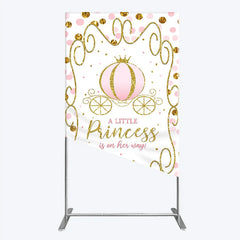 Lofaris Pink Pumpkin Carriage Baby Shower Rectangle Backdrop Little Princess Party Decoration Royal Gold Glitter Background