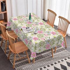 Lofaris Pink Purple Blooming Flowers Rectangle Tablecloth Large Floral Green Leaves Elegant Dining Table Cover Decoration