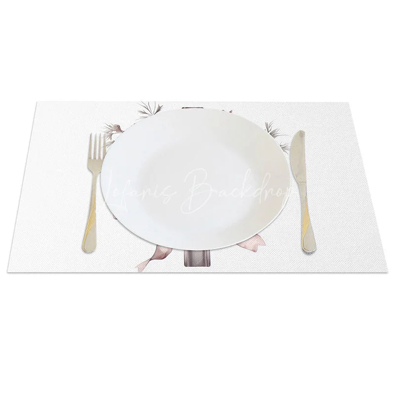 Lofaris Pink Purple Floral Cross Set of 4 Placemats Elegant Ribbon Religious Table Mats First Communion Easter Decoration