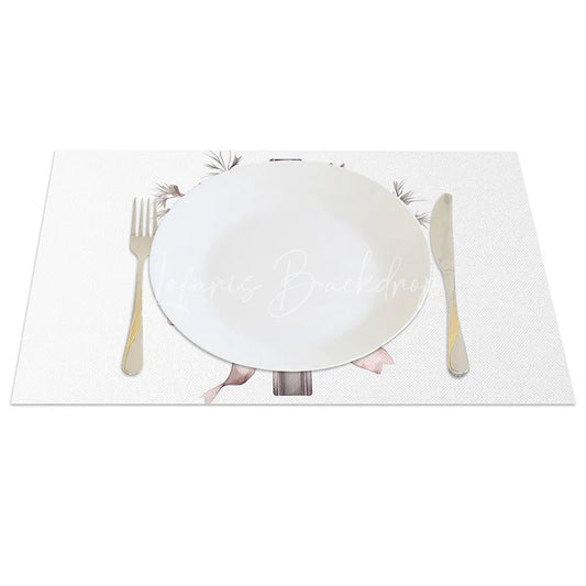 Lofaris Pink Purple Floral Cross Set of 4 Placemats Elegant Ribbon Religious Table Mats First Communion Easter Decoration