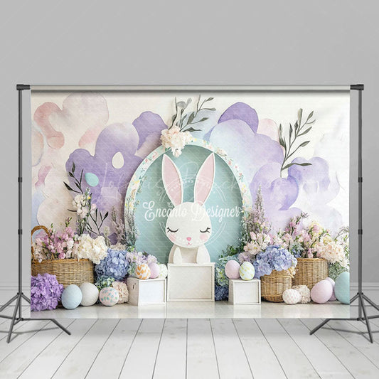 Lofaris Pink Purple Wall Bunny Floral Eggs Easter Backdrop