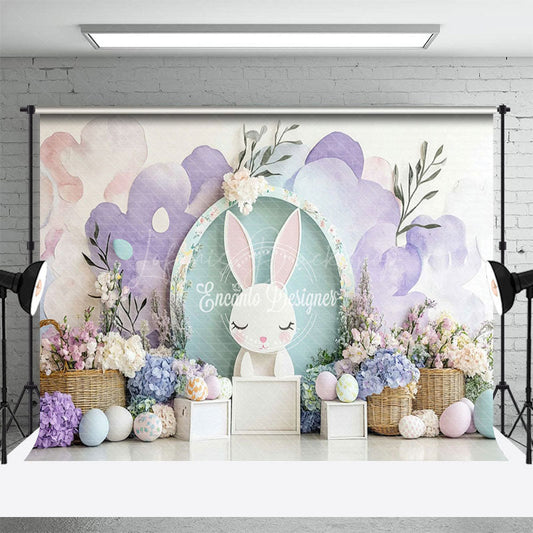 Lofaris Pink Purple Wall Bunny Floral Eggs Easter Backdrop