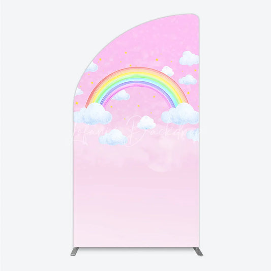Lofaris Pink Rainbow and Clouds Half Moon Arch Backdrop Dreamy Pastel Sky for Baby Shower Birthday Party