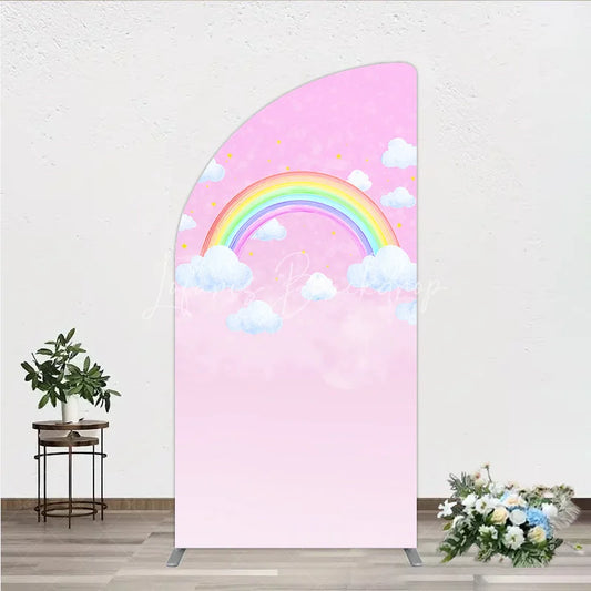 Lofaris Pink Rainbow and Clouds Half Moon Arch Backdrop Dreamy Pastel Sky for Baby Shower Birthday Party