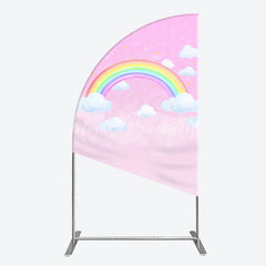 Lofaris Pink Rainbow and Clouds Half Moon Arch Backdrop Dreamy Pastel Sky for Baby Shower Birthday Party