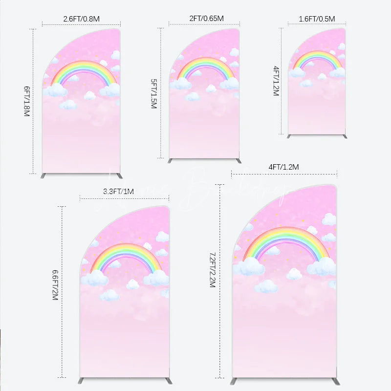 Lofaris Pink Rainbow and Clouds Half Moon Arch Backdrop Dreamy Pastel Sky for Baby Shower Birthday Party