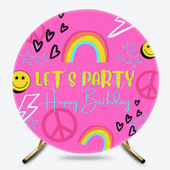 Lofaris Pink Rainbow Groovy Round Birthday Party Backdrop
