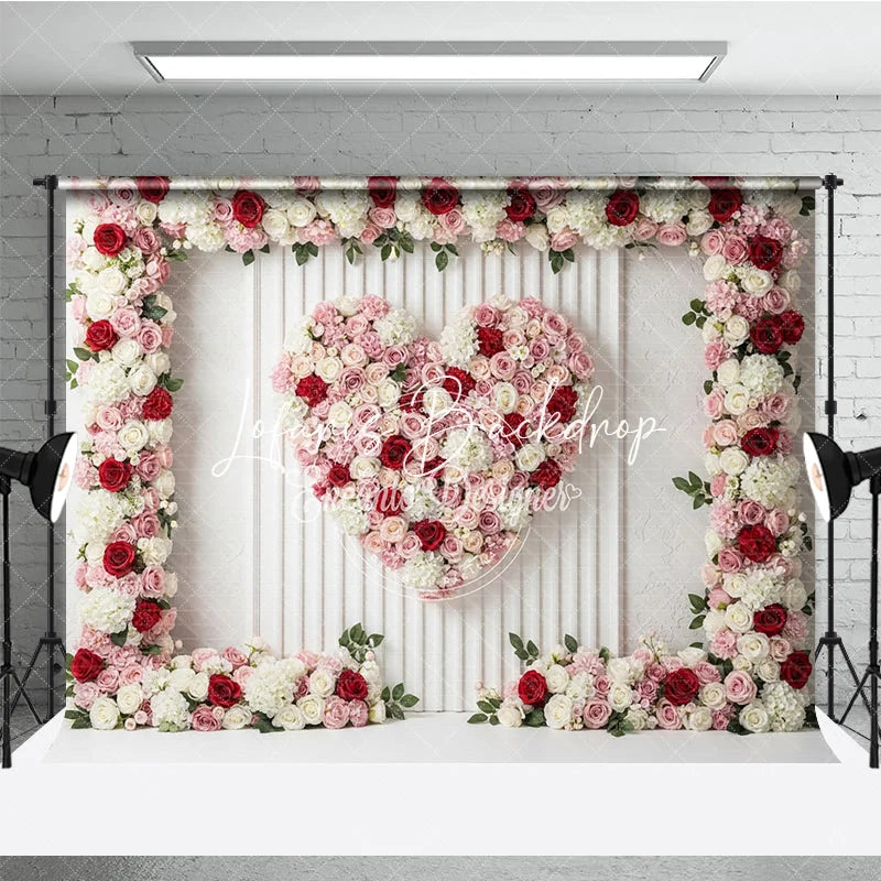 Lofaris Pink Red and White Floral Heart Photography Backdrop Romantic Rose Hydrangea Paneled Wall Decor