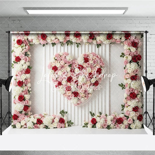 Lofaris Pink Red and White Floral Heart Photography Backdrop Romantic Rose Hydrangea Paneled Wall Decor