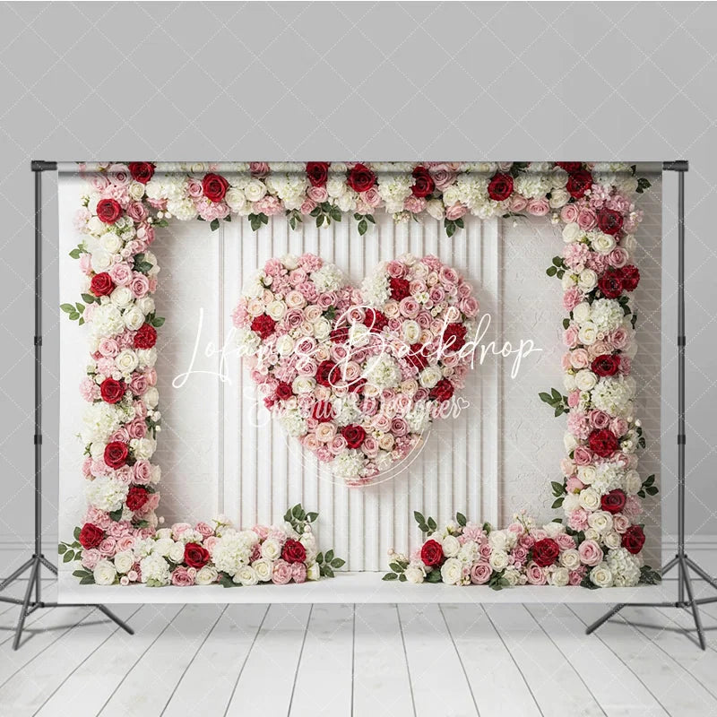 Lofaris Pink Red and White Floral Heart Photography Backdrop Romantic Rose Hydrangea Paneled Wall Decor