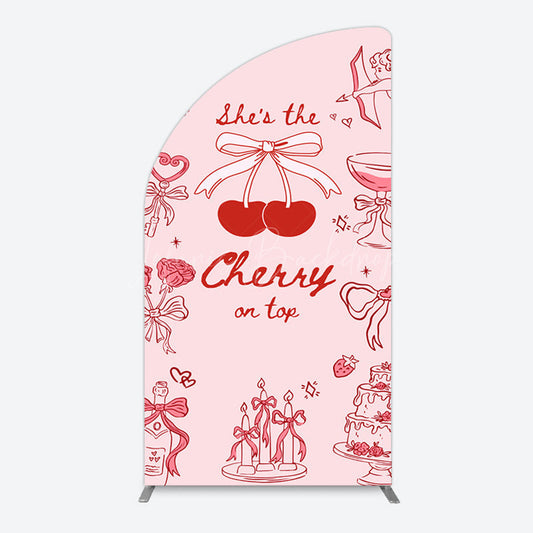 Lofaris Pink Red Cake Cherry On Top Bridal Shower Half Moon Arch Backdrop