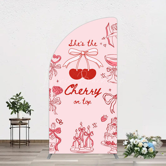 Lofaris Pink Red Cake Cherry On Top Bridal Shower Half Moon Arch Backdrop