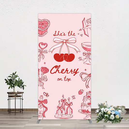 Lofaris Pink Red Cake Cherry On Top Bridal Shower Rectangle Backdrop
