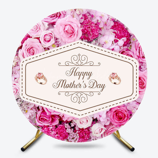 Lofaris Pink Red Floral Round Happy Mothers Day Backdrop