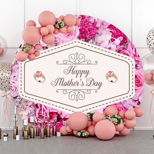 Lofaris Pink Red Floral Round Happy Mothers Day Backdrop