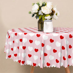 Lofaris Pink Red Heart Pattern Round Tablecloth Sweet Love Polka Dot Table Cover for Girls Party
