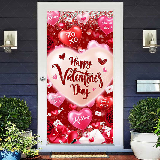 Lofaris Pink Red Hearts Balloon Valentines Day Door Cover