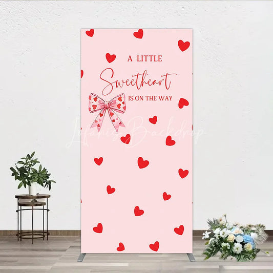 Lofaris Pink Red Hearts Bow Baby Shower Rectangle Arch Backdrop Sweetheart Is On The Way Party Decor