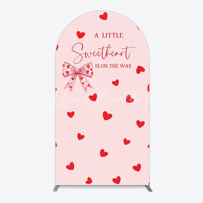 Lofaris Pink Red Hearts Bow Round Top Arch Backdrop Sweetheart Is On The Way Baby Shower Party Decor