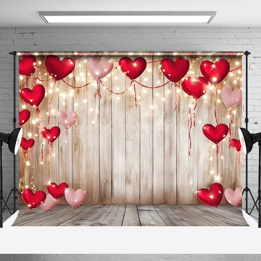 Lofaris Pink Red Hearts Brown Wooden Valentines Day Backdrop