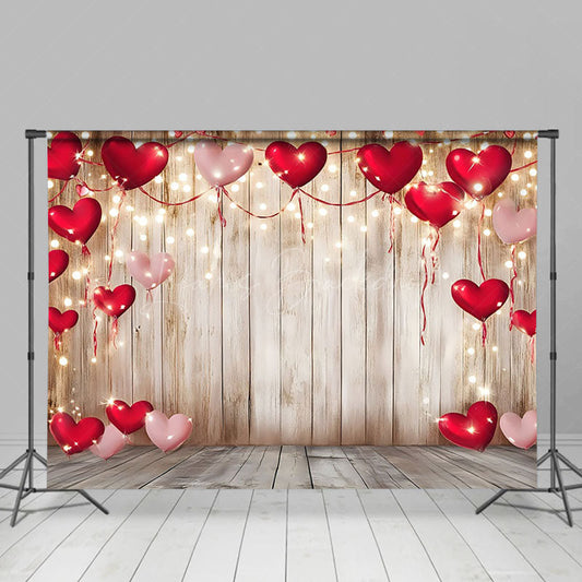 Lofaris Pink Red Hearts Brown Wooden Valentines Day Backdrop