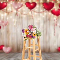 Lofaris Pink Red Hearts Brown Wooden Valentines Day Backdrop