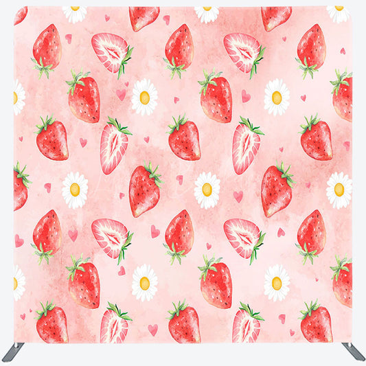 Lofaris Pink Red Strawberry Daisy Fruit Pillow Cover Backdrop