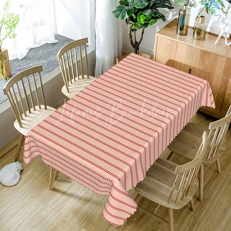 Lofaris Pink Red Striped Rectangle Tablecloth Simple Geometric Line Pattern for Valentine Day Birthday Kitchen Decor