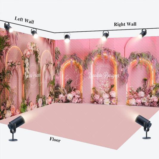 Lofaris Pink Romantic Arch Floral Wedding Room Set Backdrop