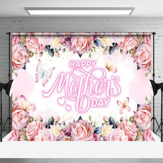 Lofaris Pink Romantic Floral Butterfly Mothers Day Backdrop