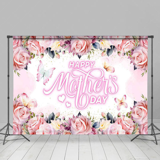 Lofaris Pink Romantic Floral Butterfly Mothers Day Backdrop