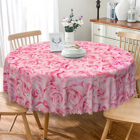 Lofaris Pink Rose Flower Round Tablecloth Soft Pastel Floral Bloom Table Cover for Wedding